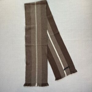 Made in Italy Mens Striped Wool Blend Scarf Brown Tan Fringed Winter Accessory